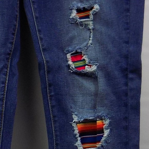 Judy Blue Dark Wash Distressed Skinny Fit Mid-Rise Jeans With Striped Lining NWT - Picture 3 of 14